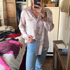 Zara Cheetah Purple Silk Top